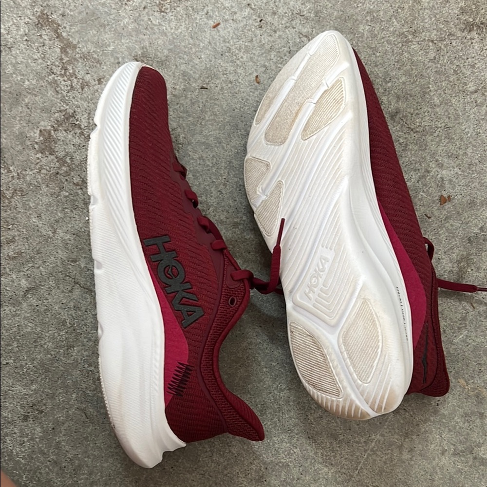 Hoka Red and White Athletic Shoes Comfortable Knit Design - Picture 2 of 3
